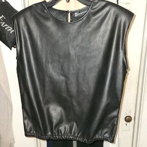 New York & Company Black Faux Leather Blouse
